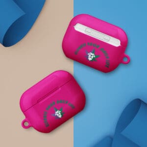 A pink case sitting on top of a blue and white background.