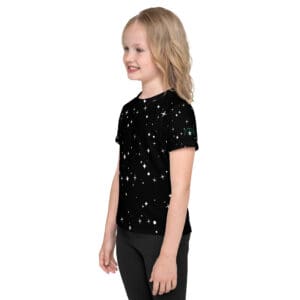A girl wearing black and white stars shirt